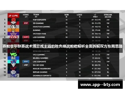 赛前意甲联赛战术博弈成主线的胜负暗战前瞻解析全面拆解双方布局思路